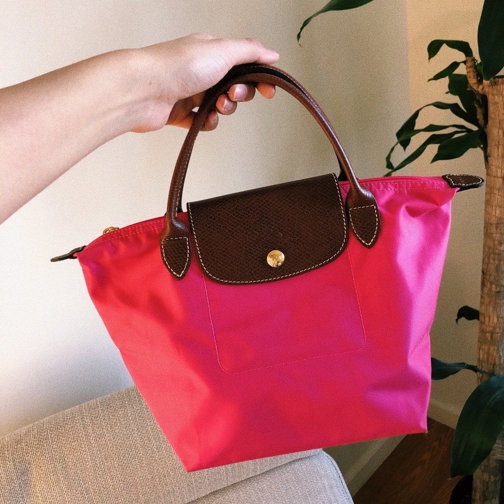 Longchamp Le Pliage small pink tote bag